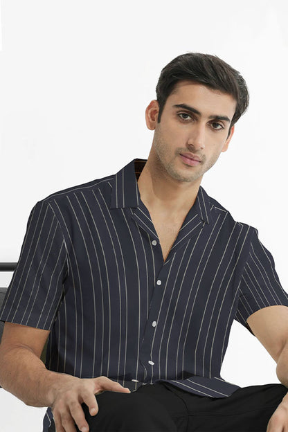 SHADOW NAVY BLUE CUBAN SHIRT