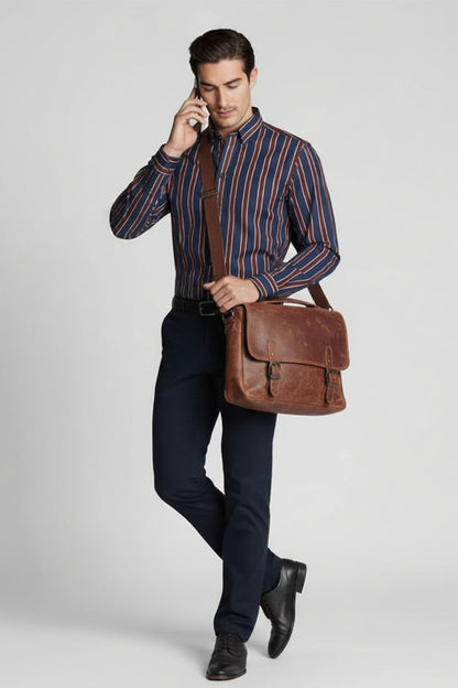URBAN STRIPE DUAL-TONE BAND COLLAR SHIRT
