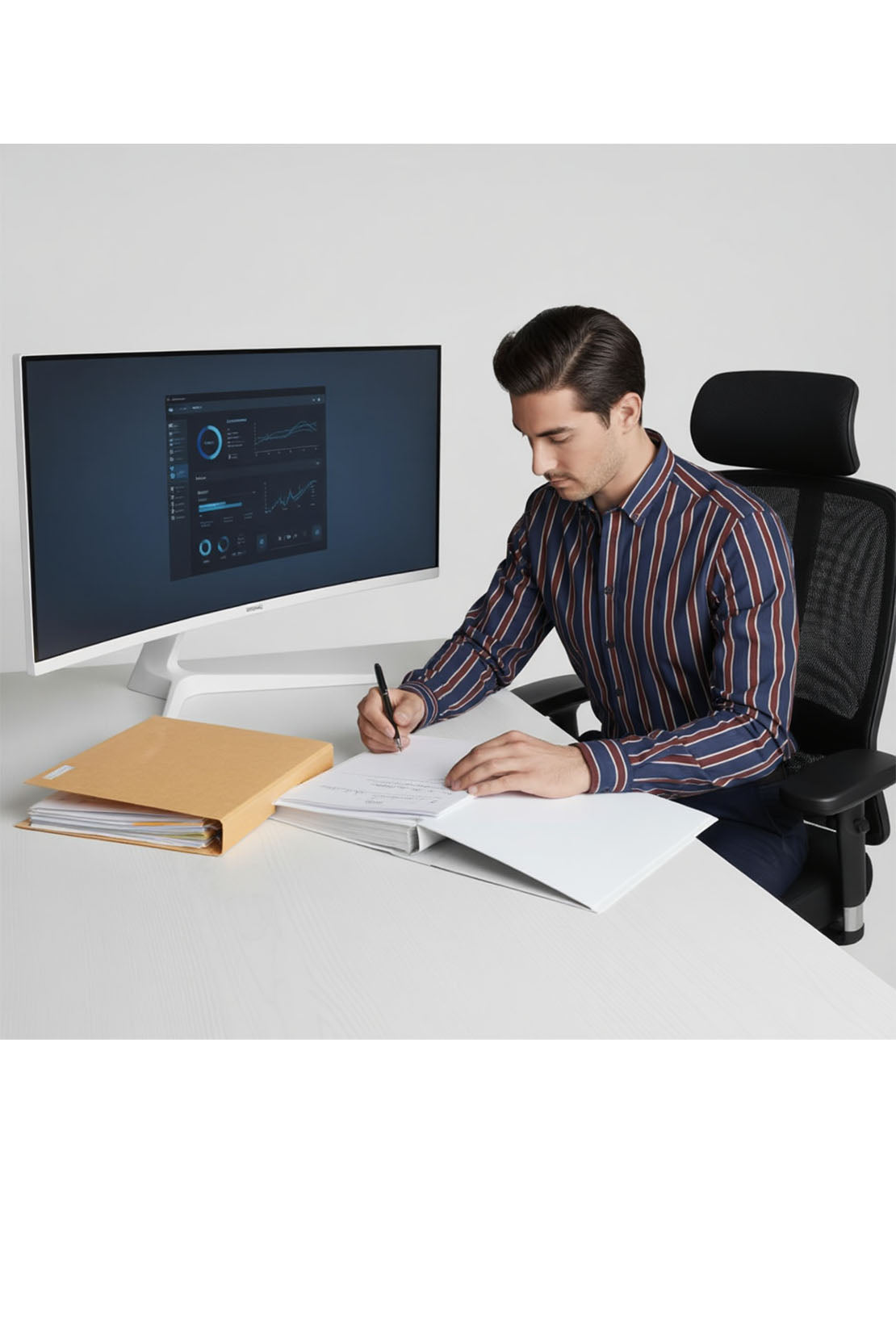 URBAN STRIPE DUAL-TONE BAND COLLAR SHIRT
