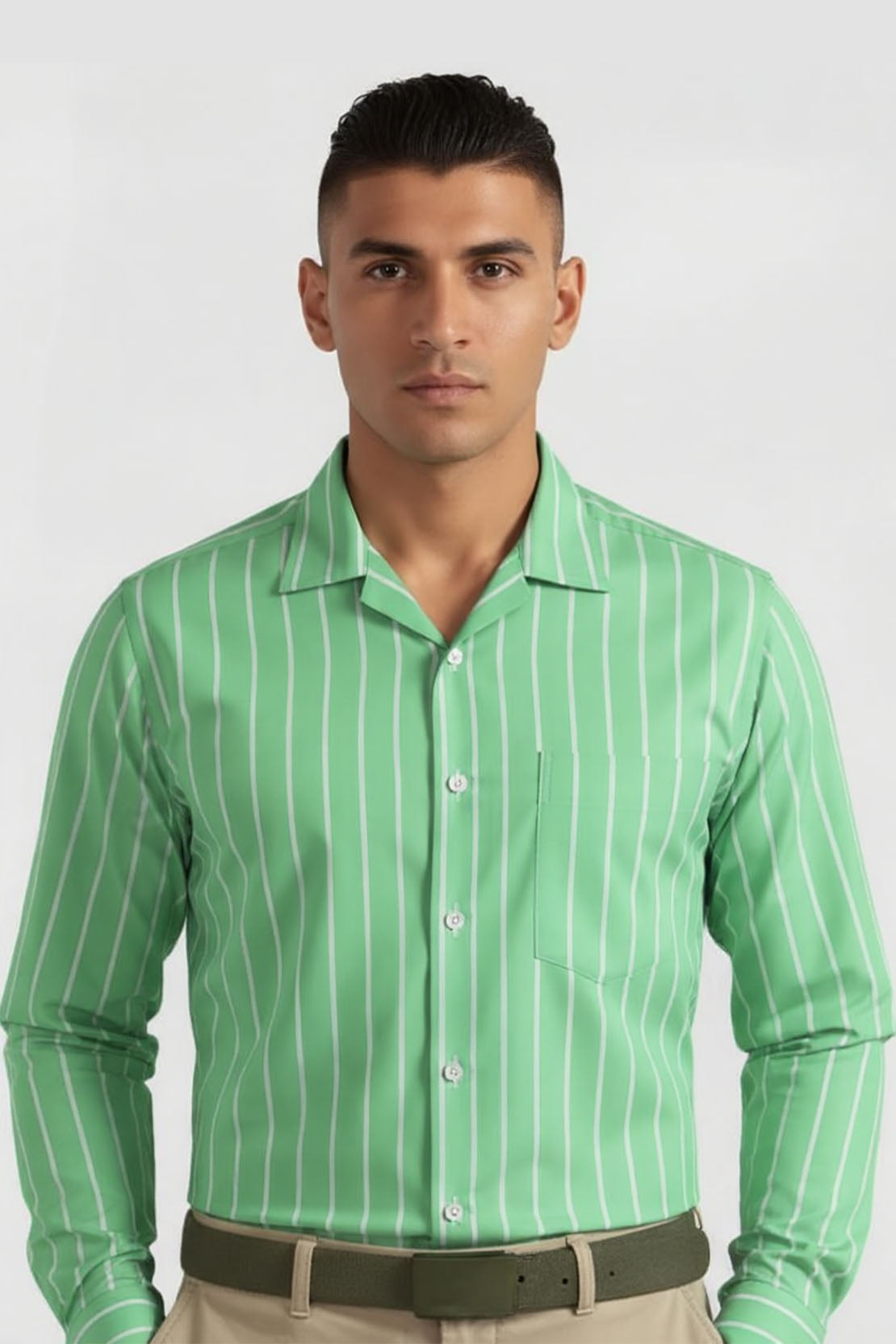 VERDANT STRIPE FORMAL WEAR CUBAN SHIRT