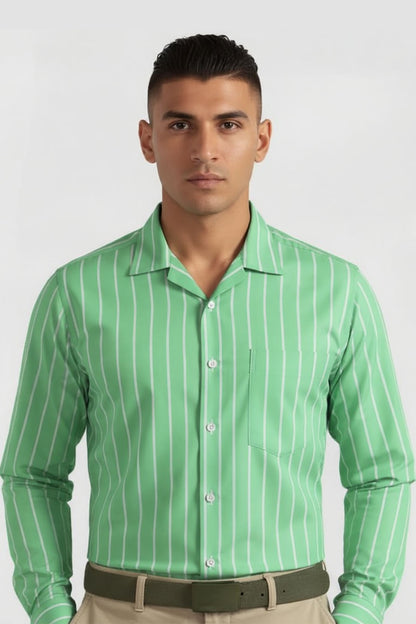 VERDANT STRIPE FORMAL WEAR CUBAN SHIRT