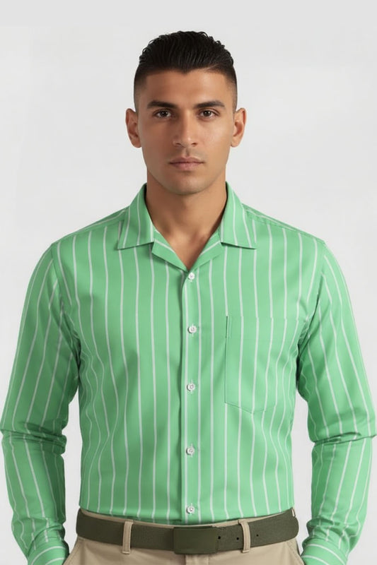 VERDANT STRIPE FORMAL WEAR CUBAN SHIRT