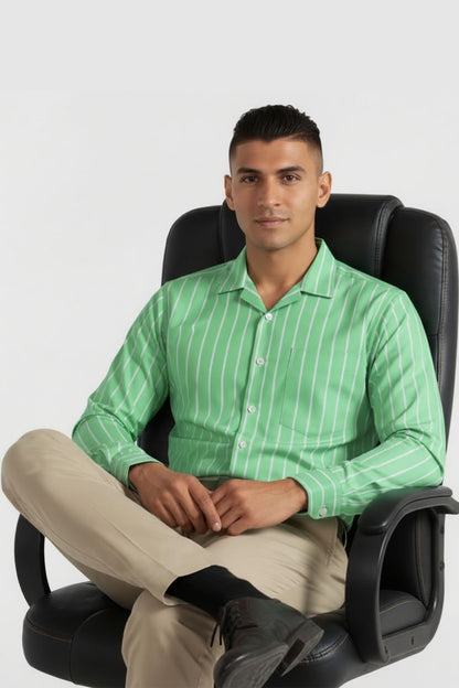 VERDANT STRIPE FORMAL WEAR CUBAN SHIRT