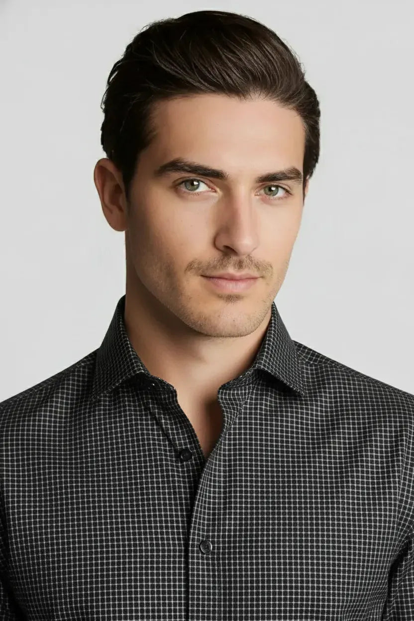 CHARCOAL MICRO GRID SHIRT