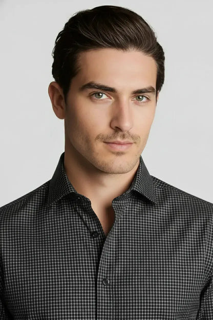 CHARCOAL MICRO GRID SHIRT