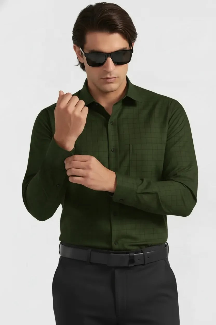 DEEP MOSS WINDOWPANE SHIRT
