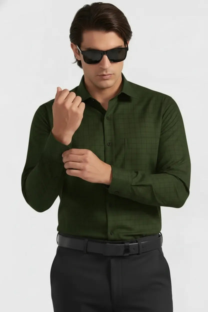 OLIVE GREEN WINDOWPANE CHECK