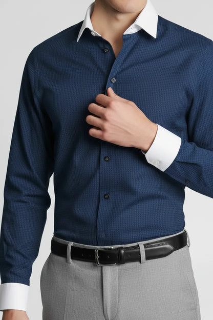 REFINED INDIGO MICRO CHECK SHIRT