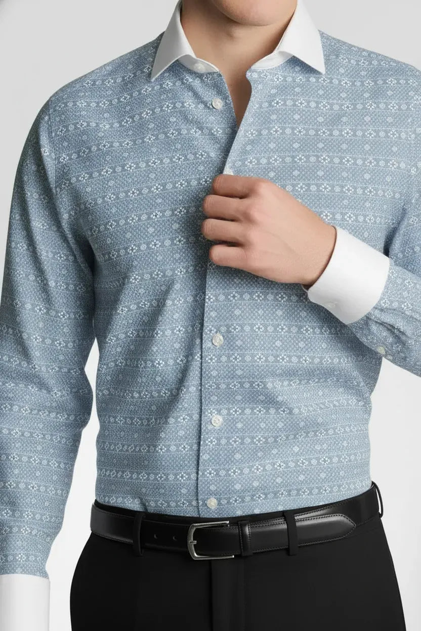 INTRICATE PRINT BLUE SHIRT