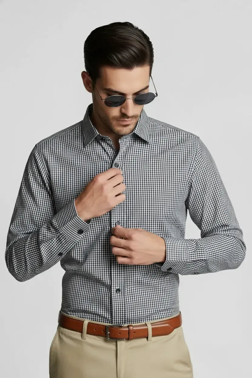 MONOCHROME MINI PLAID SHIRT