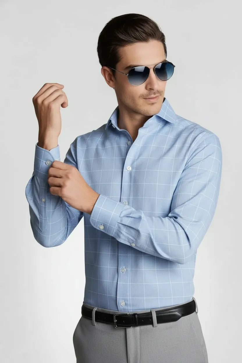 MODERN BLUE GRID SHIRT