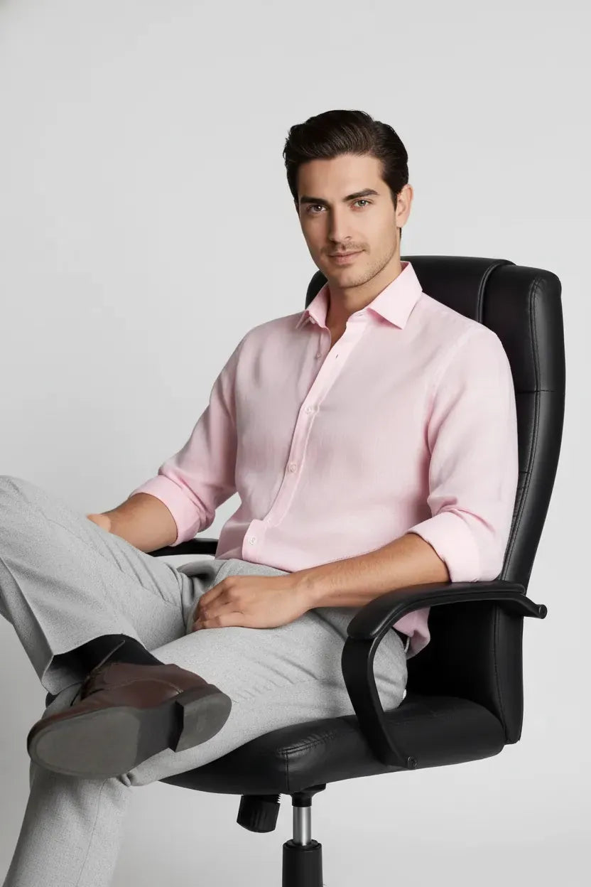 PINK SLUB LINENE SHIRT