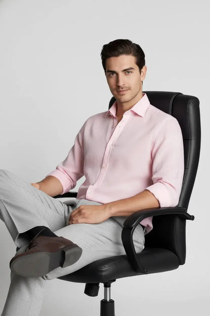 PINK SLUB LINENE SHIRT