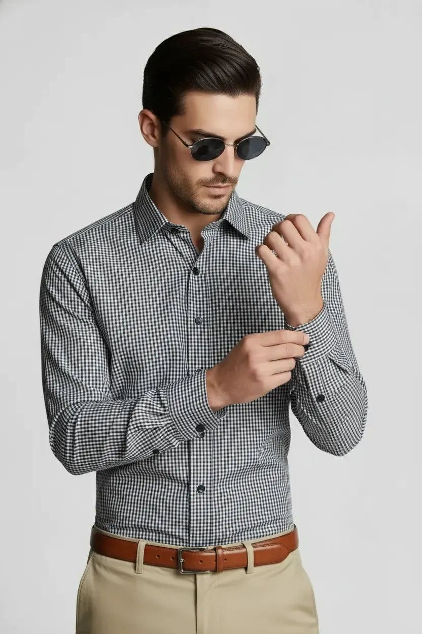 MONOCHROME MINI PLAID SHIRT