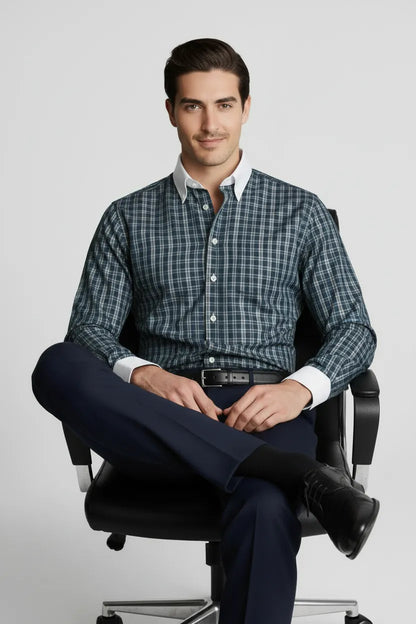 NAVY GREEN TARTAN SHIRT