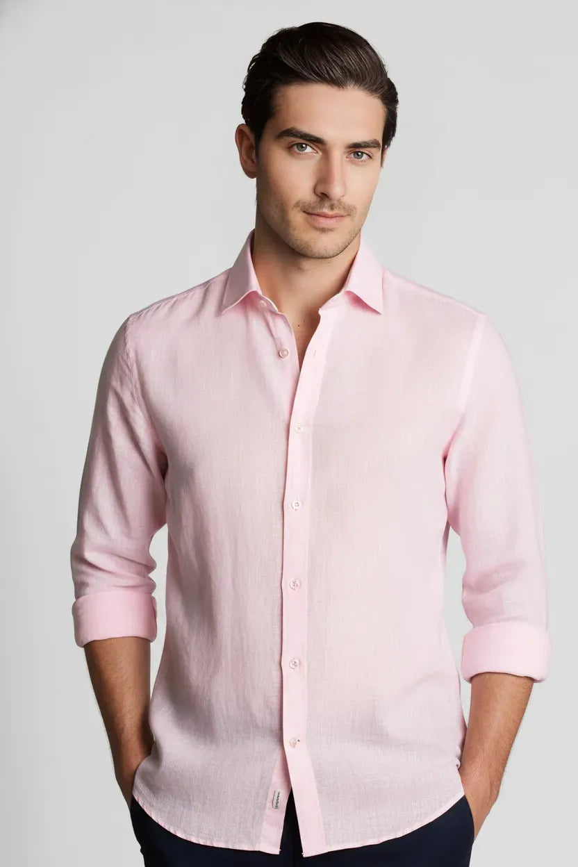 PINK SLUB LINENE SHIRT