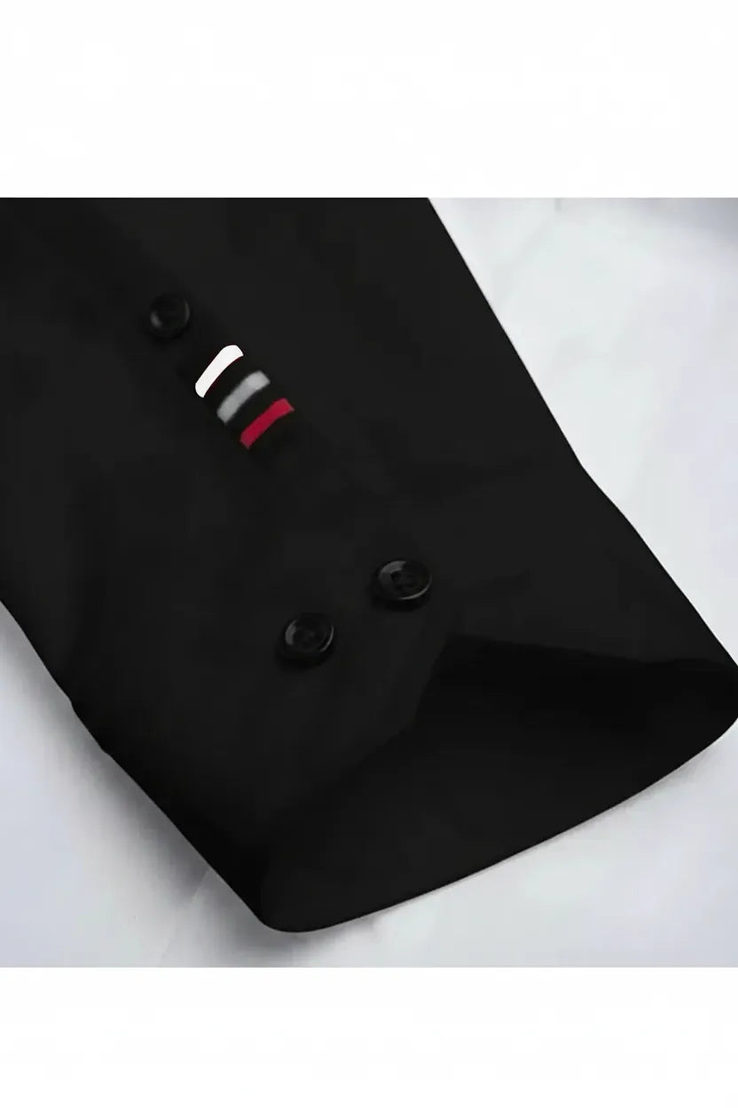 BLACK SHIRT WITH STYLISH ACCENT