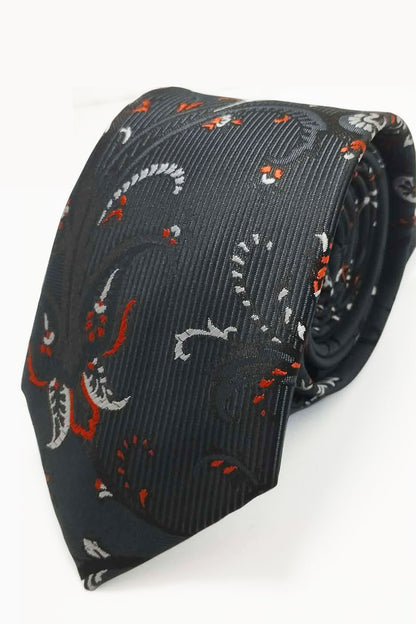 CHARCOAL ARTISTIC FLORAL TIE