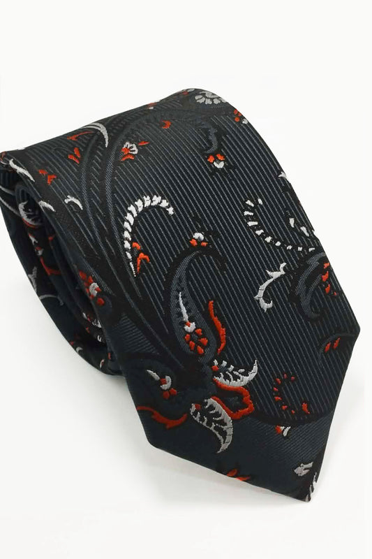 CHARCOAL ARTISTIC FLORAL TIE